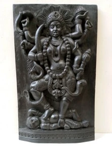 Vintage Kali Devi Hindu Tempel Wandtafel Durga 3D Tafel Skulptur alte Statue - Bild 1 von 1