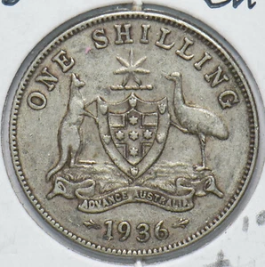 Australia 1936 Georgivs V Shilling Kangaroo animal Ostrich Austraila Coat of Ar - Picture 1 of 2