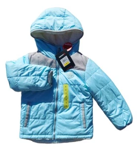 NWT Gerry Girls Size 5 Teal Blue Cream Reversible Faux Fur Hooded Winter Jacket - Picture 1 of 3