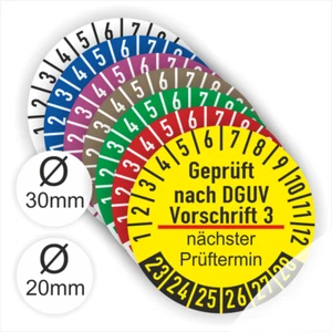 Prüfplaketten Geprüft nach DGUV Vorschrift 3 Ø:20-30mm früher BGV A3 WASSERFEST - Bild 1 von 15