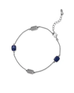 Pulsera de sodalita azul con estaciones de diseño tejido rodio sobre plata ajustable - Imagen 1 de 1