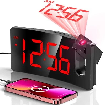 GOLOZA Projection Alarm Clock Digital Clock with Modern Curved Design 180° Ro... - Image 1 of 4