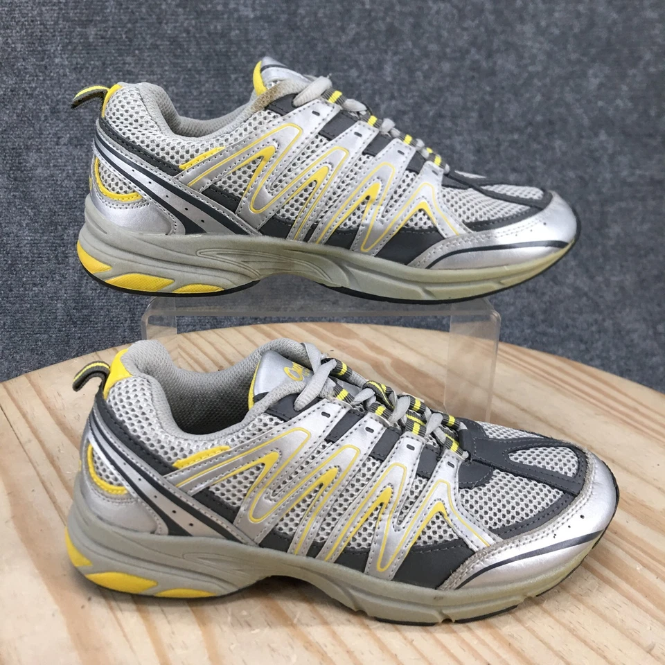 Curves Shoes Womens 8 Pointure Athletic Low Sneakers Yellow Silver Leather - Image 1 of 4