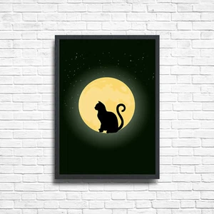 CAT SILHOUETTE MOON Poster Stars Sky Wall Art Print Home Decor A3 A4 Size +FRAME - Picture 1 of 5