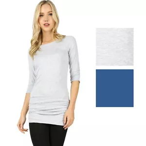 Zenana Womens Luxe Rayon 3/4 Sleeve Shirring Tunic Top - Picture 1 of 3