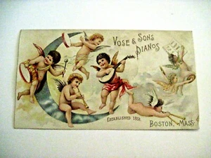 Heavenly Victorian Trade Card "Vose & Sons Pianos" -Angels Playing Instruments* - Picture 1 of 7