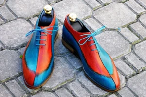 Handmade Leather Shoes Men Genuine Two Tone Lace-UP Formal Dress Party Footwear - Bild 1 von 5