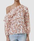 $265 Maje Women Beige Floral One-Shoulder Long-Sleeve Blouse Shirt Top Size 2/M