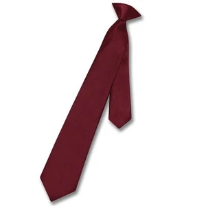 Vesuvio Napoli Boys CLIP-ON NeckTie Solid BURGUNDY Color Youth Neck Tie - Picture 1 of 3