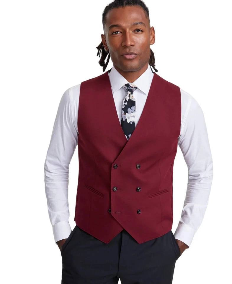 Мужской классический крой Tayion двубортный жилет на пуговицах костюм средний красный однотонный - Изображение 1 из 1