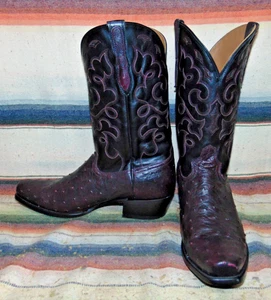 Mens Rujo The Gavin Black Cherry Full Quill Ostrich Cowboy Boots 13 D New no Box - Picture 1 of 6