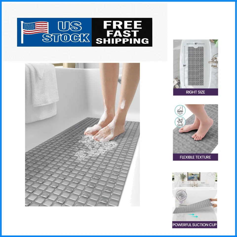 Original Bath Tub Shower Mat Non-slip 16 X 39 Extra Long Bathtub Mats Suction