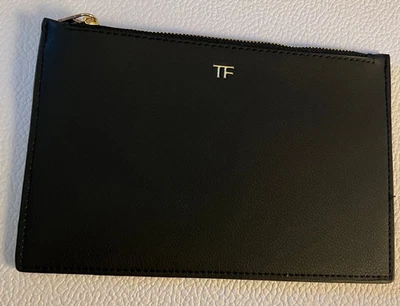 NUEVO Tom Ford TF Negro Imitación Cuero Bolsa Plana Delgada Bolso sin asas Bolso de Cosméticos Estuche 8x5 Foto 1 de 3