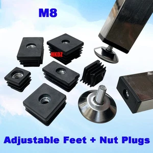 Adjustable Table Foot Furniture Leveling Feet Nuts Square Tube Inserts End Caps - Picture 1 of 28