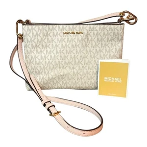 Michael Kors Trisha Medium Logo Crossbody Bag Powder Blush Vanilla Pink Purse - Picture 1 of 10