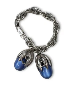 Napier Moonglow Lucite Blue Kumquat Silver Tone Chunky 1950s Bracelet 7" - Picture 1 of 9