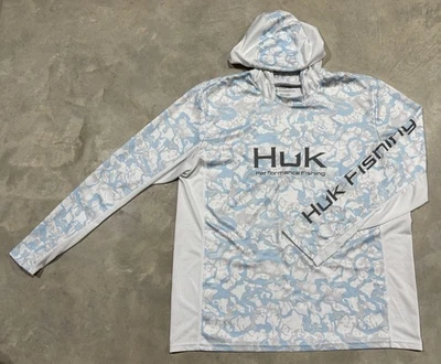 Pulôver com capuz Huk Performance pesca elástica leve camuflagem azul masculino GG - Imagem 1 de 4