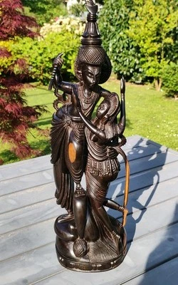 Grande Sculpture/Dieu Hindou Lord Krishna et sa femme Radha en bois d ébène/43cm - Photo 1/4