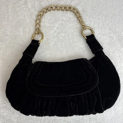 Bolso sin asas Ann Taylor Loft marrón terciopelo correa de cadena bolso de hombro pequeño Foto 1 de 4