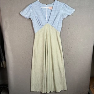 Maxi abito Gingham blu e verde Lisa Says Gah taglia small misto poliestere - Foto 1 di 9