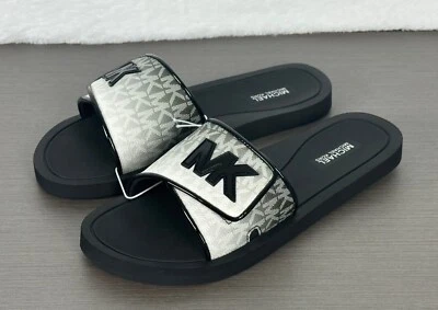 Michael Kors Women's Black Palmer Ombre MK Signature Logo Slide Sandals 9M New - Image 1 of 4