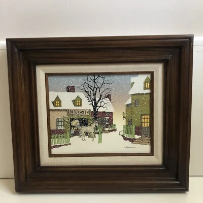 Signed H. Hargrove Serigraph Painting BlackSmith Winter Scene Framed Mint - Image 1 of 4