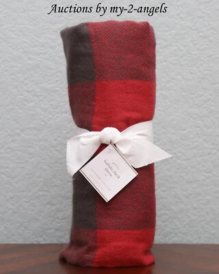 全新 Pottery Barn BUFFALO Check 扔毯 红色 灰色 格子 小木屋 农舍 — 第 1/2 张图片