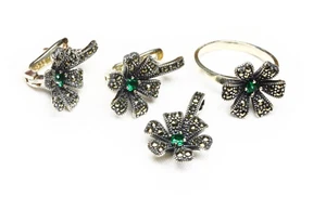 Set gioielli donna simulato smeraldo argento sterling 925 orecchini collana regalo - Foto 1 di 8