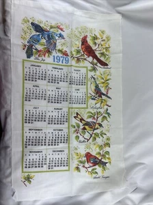 Vintage 1979 Geschirrtuch Wandkalender Vögel 26x16" Kardinalsänger Spottdrossel - Bild 1 von 5