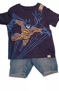 Baby Gap/DC Toddler Boys 2Pc 18-24M Batman T-Shirt & Medium Wash Denim Shorts - Picture 1 of 9
