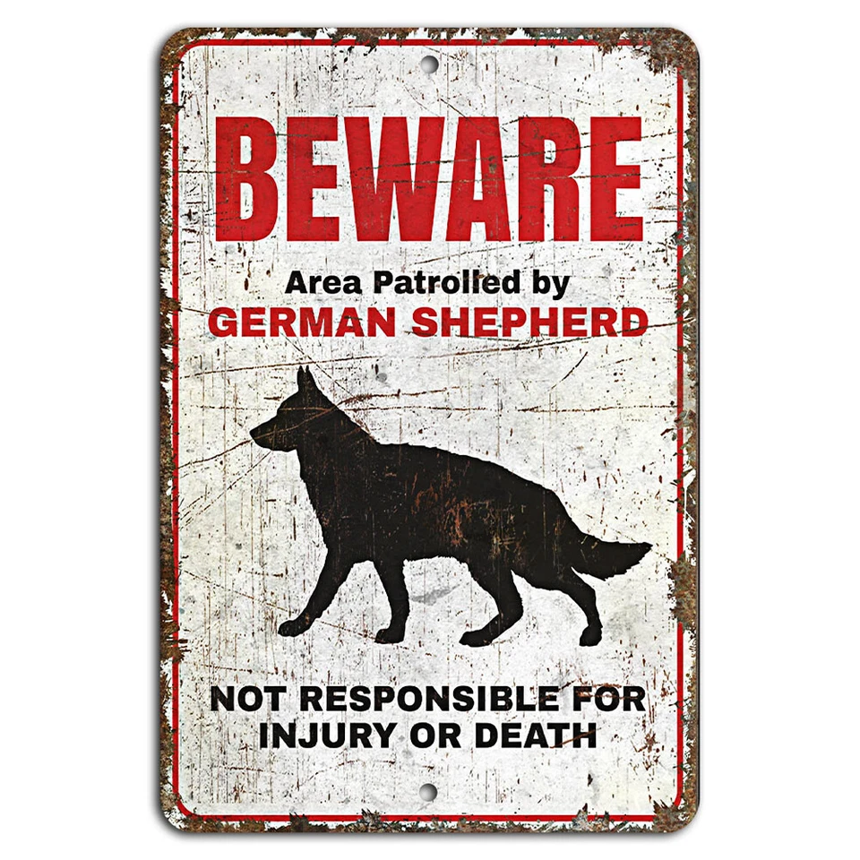 Beware Area Patrolled by German Shepherd Funny Rustic Sign - Image 1 of 1