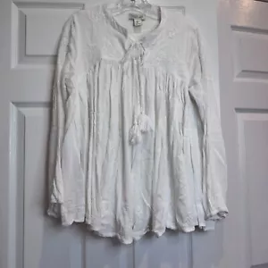 Rachel Zoe Women L Boho White Embroidered Oversized Cottagecore Peasant Tunic - Picture 1 of 18