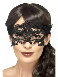 Embroidered Lace Filigree Heart Eyemask Black Ladies Fancy Dress Eye Mask - Picture 1 of 1
