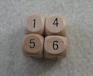 14mm Set of 4 Wooden Dice with Bag (set of d6, numerals, wood) - Picture 1 of 3