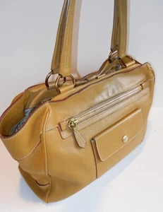 VINTAGE PRADA WOMEN'S MUSTARD YELLOW PEBBLE LEATHER LARGE PURSE/SATCHEL/POCKETS! - Picture 1 of 13