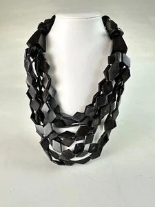 Vintage Monies Black Fallen Horn Multi Strand Necklace by Gera Lynggaard - Picture 1 of 11