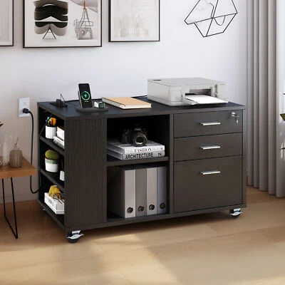 Archivador móvil organizador de oficina de 3 cajones archivador con estación de carga Foto 1 de 4