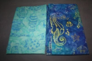 Blue Ocean Themed Batik Quilting Fabric 1yd Each Cut (2yds Total) - Picture 1 of 3
