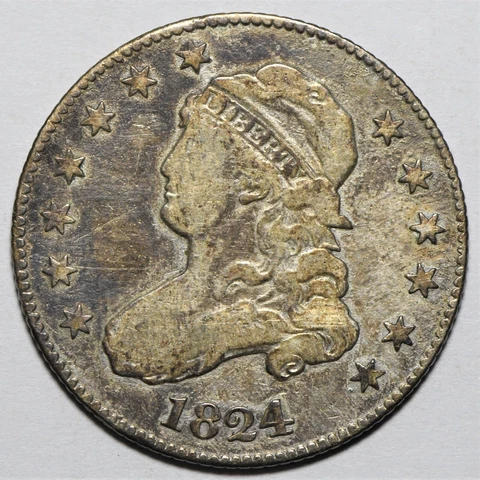 1824/2 capped bust quarter with strong details for a very rare date Cover