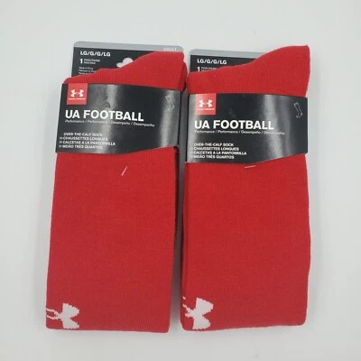 2 pares de calcetines de fútbol Under Armour, sobre la pantorrilla, talla de zapato 9-12,5, L, rojo, S14 Foto 1 de 4