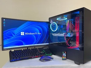 Gaming Pc Desktop Computer Intel +Curved Monitor, Mouse Keyboard, Windows 11 Pro - Picture 1 of 10