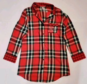 Victoria's Secret MEDIUM Red Plaid Cotton Bld DREAM Button Sleep Shirt Nightgown - Picture 1 of 12