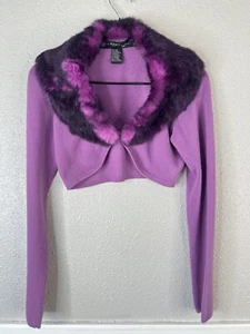 Vtg Rampage Women Sm Crop Sweater Bolero Shrug Y2K 90s Fur Collar Cyber Alt Punk - Picture 1 of 11