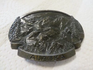 Vintage 1978 Bergamot Brass Works "Alaska" Belt Buckle Mountains And Trees - Picture 1 of 4