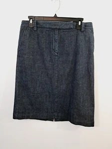 Talbots Women's Dark Blue Subtle Stripe Denim Skirt In Size 8 - Picture 1 of 5