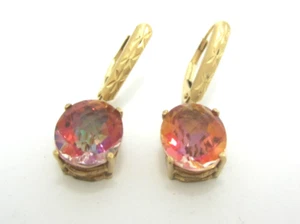 BEAUTIFUL LADIES 14K YELLOW GOLD SUNRISE MYSTIC TOPAZ DROP/DANGLE EARRINGS 3.6G - Picture 1 of 7