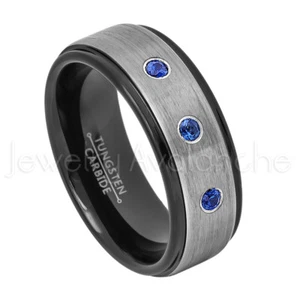 Brushed Tungsten Ring, 0.21ctw Blue Sapphire Ring, September Birthstone #678 - Picture 1 of 1