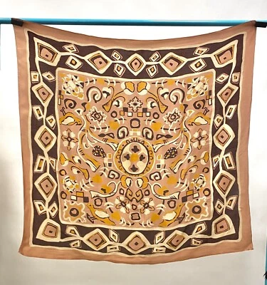 Старинный подлинный 1920-х блок печати шелковый шарф с Selvage квадратная шаль как есть - Изображение 1 из 4