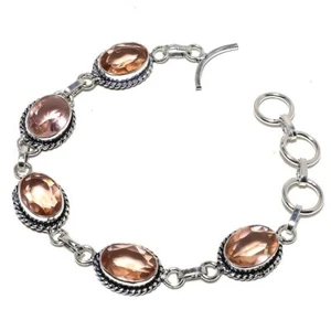Natural Morganite Gemstone 925 Sterling Silver Bracelet 7-8" G892 - Picture 1 of 5