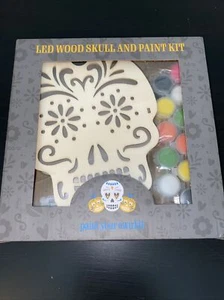 LED wood sugar skull amd Paint Kit Latino Girls Boys Festive New - Picture 1 of 6